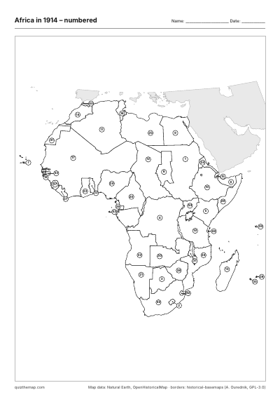 Africa in 1914 – Numbered map preview