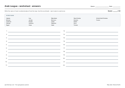 Arab League – Worksheet map preview