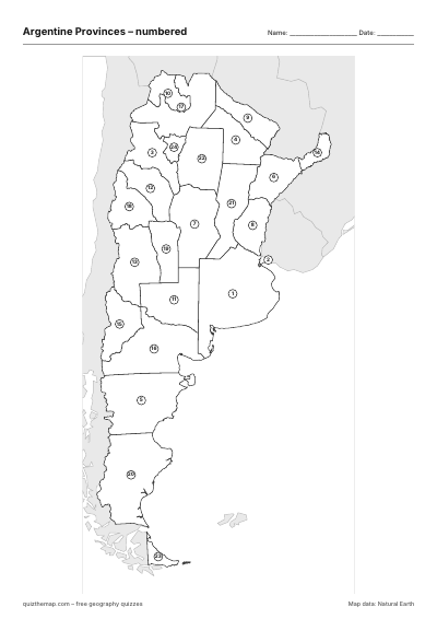 Argentine Provinces – Numbered map preview