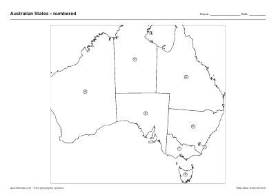 Australian States – Numbered map preview