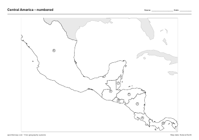 Central America – Numbered map preview