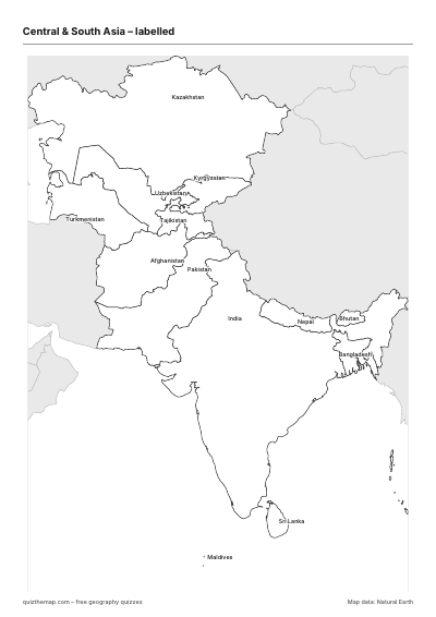 Central & South Asia – Labelled map preview