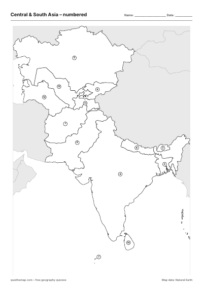 Central & South Asia – Numbered map preview