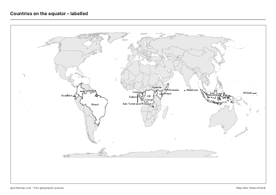 Countries on the equator – Labelled map preview