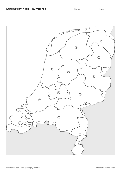 Dutch Provinces – Numbered map preview