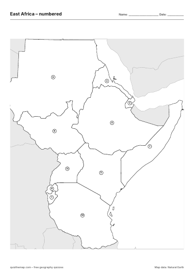 East Africa – Numbered map preview