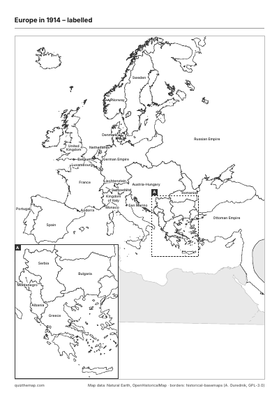 Europe in 1914 – Labelled map preview