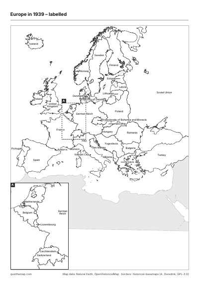 Europe in 1939 – Labelled map preview