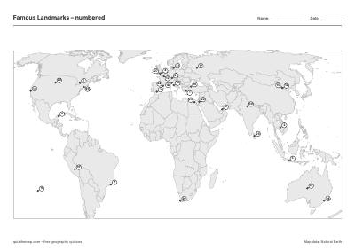 Famous Landmarks – Numbered map preview