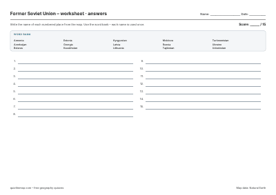Former Soviet Union – Worksheet map preview