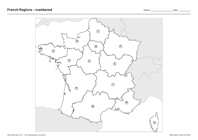 French Regions – Numbered map preview