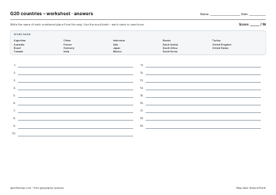 G20 countries – Worksheet map preview