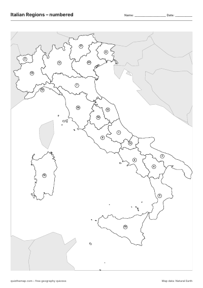 Italian Regions – Numbered map preview