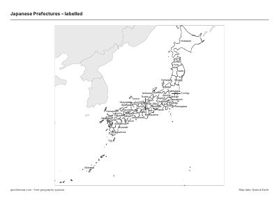Japanese Prefectures – Labelled map preview