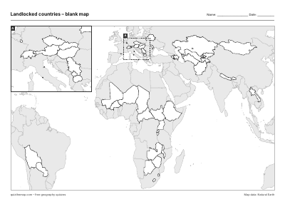 Landlocked countries – Blank map preview