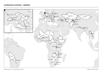 Landlocked countries – Labelled map preview