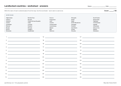 Landlocked countries – Worksheet map preview
