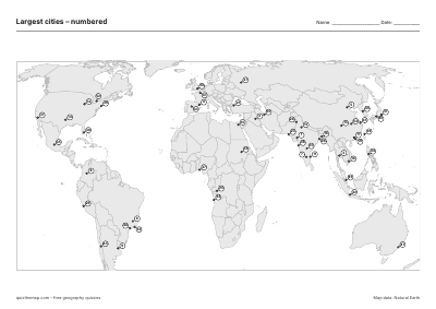 Largest cities – Numbered map preview