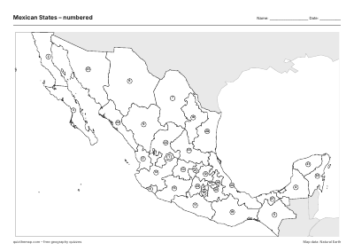 Mexican States – Numbered map preview