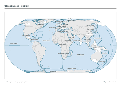 Oceans & seas – Labelled map preview