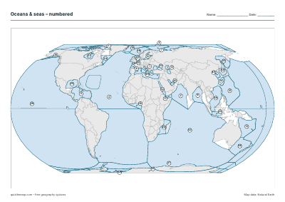 Oceans & seas – Numbered map preview