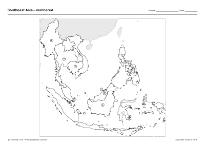Southeast Asia – Numbered map preview