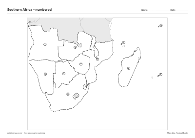 Southern Africa – Numbered map preview
