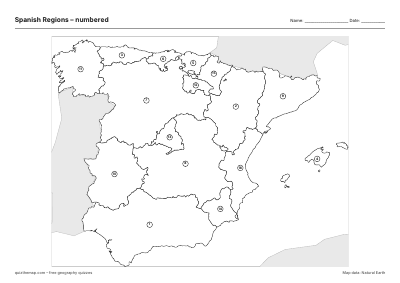 Spanish Regions – Numbered map preview