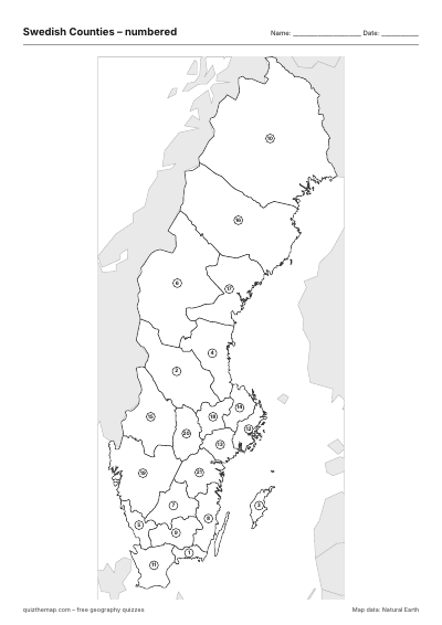 Swedish Counties – Numbered map preview