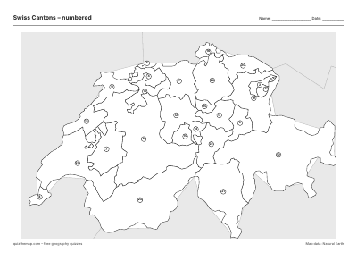 Swiss Cantons – Numbered map preview
