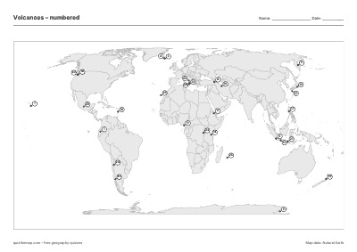 Volcanoes – Numbered map preview